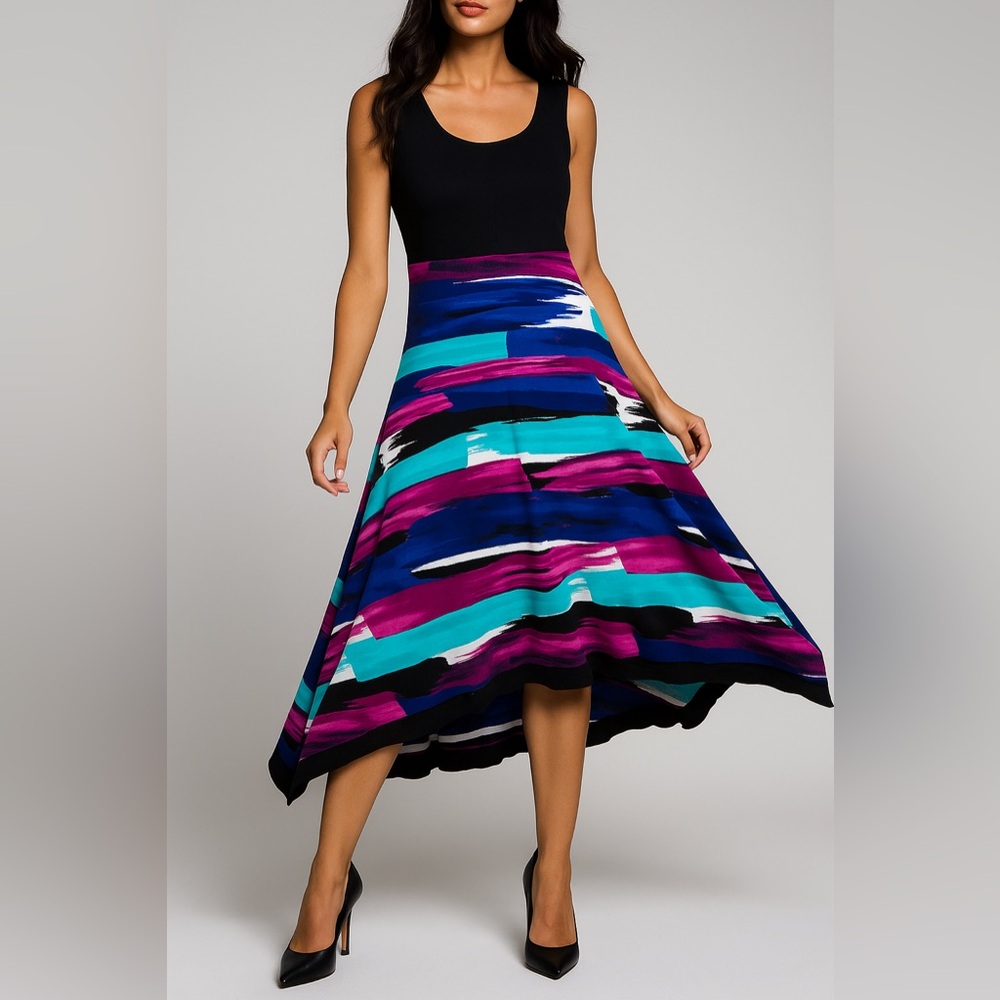 JOSEPH RIBKOFF Y2K Fit & Flare Dress 8 Sleeveless Midi Party Artsy Vacation